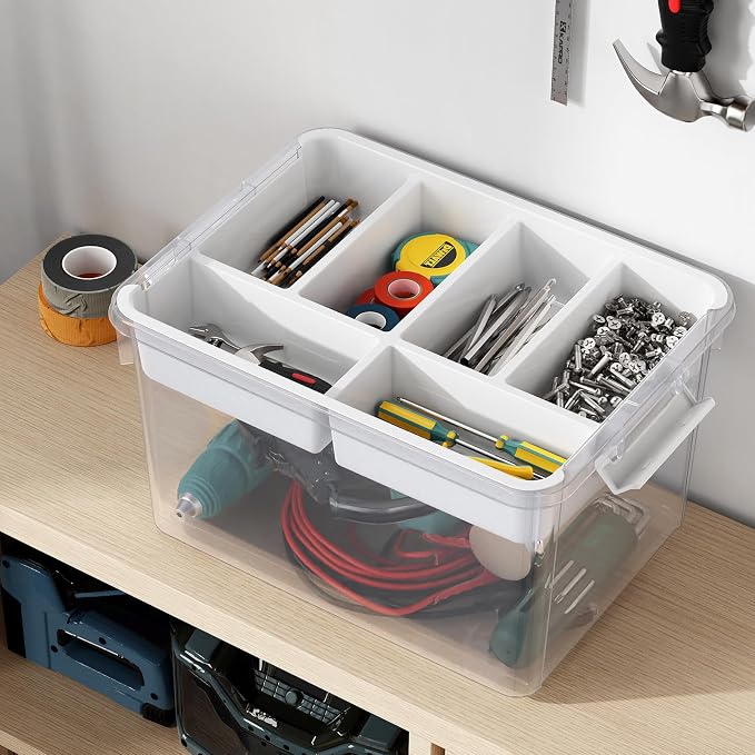 40Qt Stackable Storage Bins with Lids Trays Craft Box Organizers, 2Pack,WH