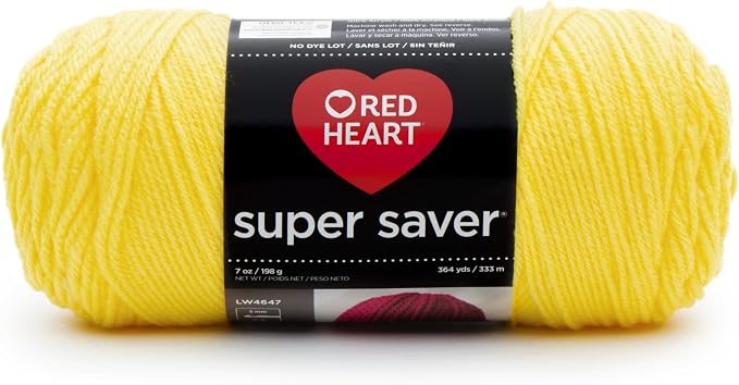 RED HEART Super Saver Yarn, Bright Yellow | #4 Medium Worsted Weight Acrylic Soft Yarn for Blankets, Beanies, Amigurumi, and Beginner Projects, 364 yards, 198g/7oz