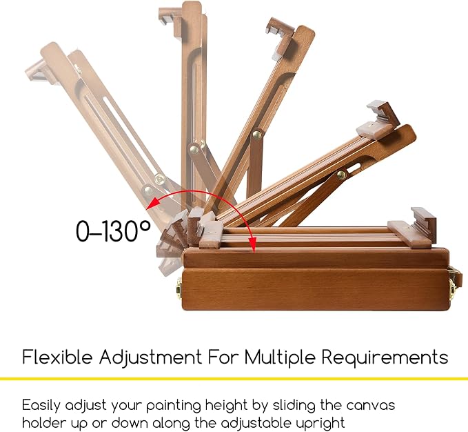MEEDEN Portable Tabletop Easel for Painting: Artist Sketchbox | Beech Wood - Built-in Art Supply Storage Drawer - Fits 34" Canvas Panels - Adjustable Foldable Plein Air Desktop for Painters