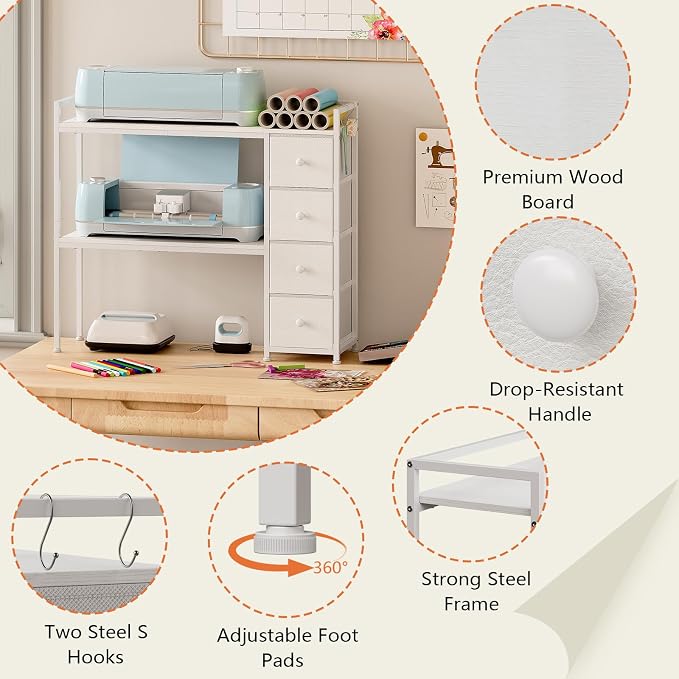 VENNQD Desktop Shelf Stand Compatible with Cricut Maker and Cricut Explore Air Series Stand Legs, Craft Desk Accessories and Space Organizer (White)