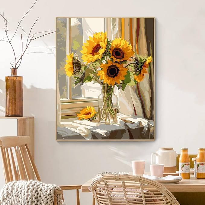 PRASIO Paint by Numbers Kit for Adults Flowers Sunflower Easy Adult Paint by Number Kits DIY Acrylic Watercolor Oil Paint by Number for Adults Beginner for Home Decor Gift 16x20 Inch