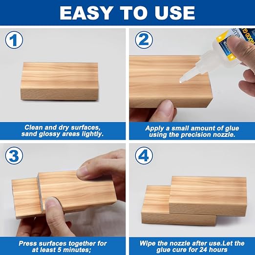 Meuvcol Extra Strong Wood Glue, 100g Fast Drying Clear Wood Adhesive for DIY Crafts, Heavy Duty Furniture Repair & Garden Projects