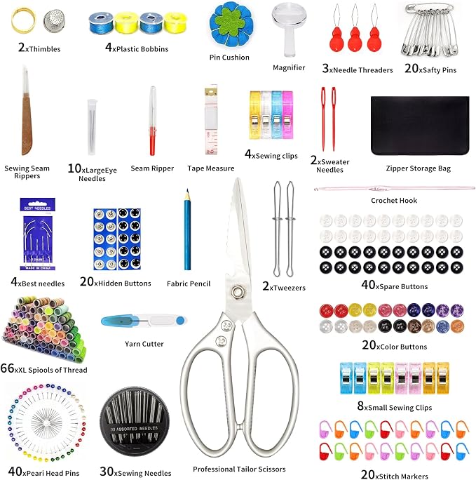 66 Color Sewing Kit for Adults,305 Pcs Portable Needle and Thread Kit