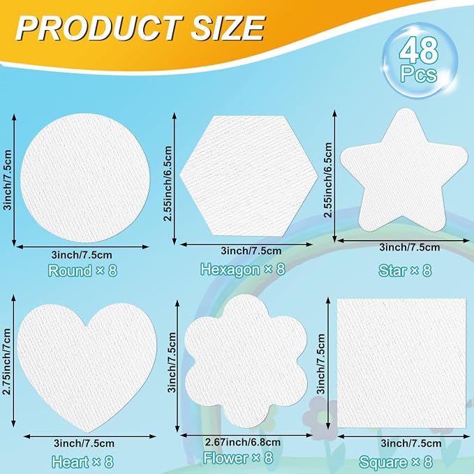 48 Pcs Magnetic Painting Canvas 3 Inch Mini Canvas Panels Magnetic Canvas Boards for Painting Blank Magnetics Locker Canvases for Fridge Magnetics Panel for Art Paints Crafts DIY Painting Decor