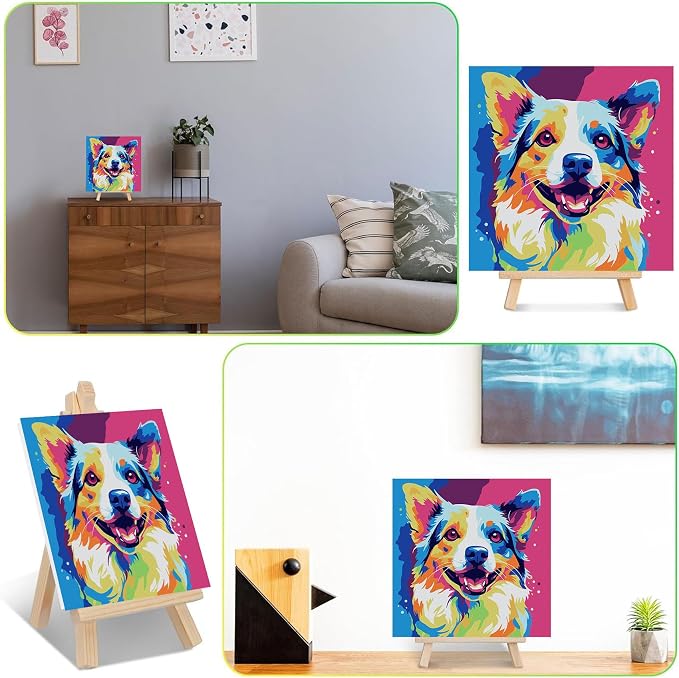 ajepon Dog Paint by Numbers Kit for Kids with Frame - Dog Paint by Number for Kids, Kid Painting by Number Kits Age 6-8 for Home Wall Decor 8X8inch (with Wooden Easel)