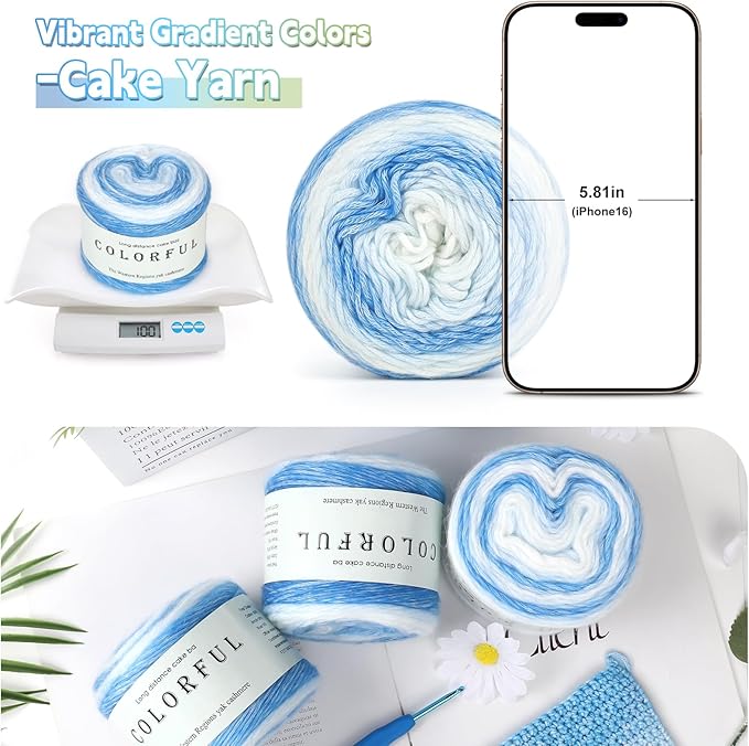 Katech Yarn for Crocheting-4 Pack of 100g/3.52 oz Gradient Cake Yarn | #3 DK Light-60% Cotton 30% Acrylic 10% Wool -Perfect for Scarves, Shawls, Blankets, and Garments That Stand Out with Style(E)