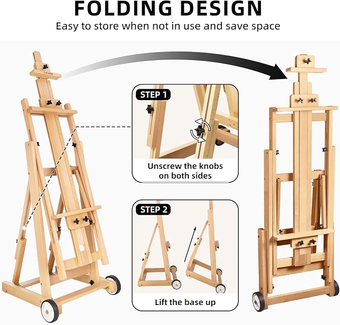 Falling in Art Studio H-Frame Easel with Tilting & Flat Position, Natural