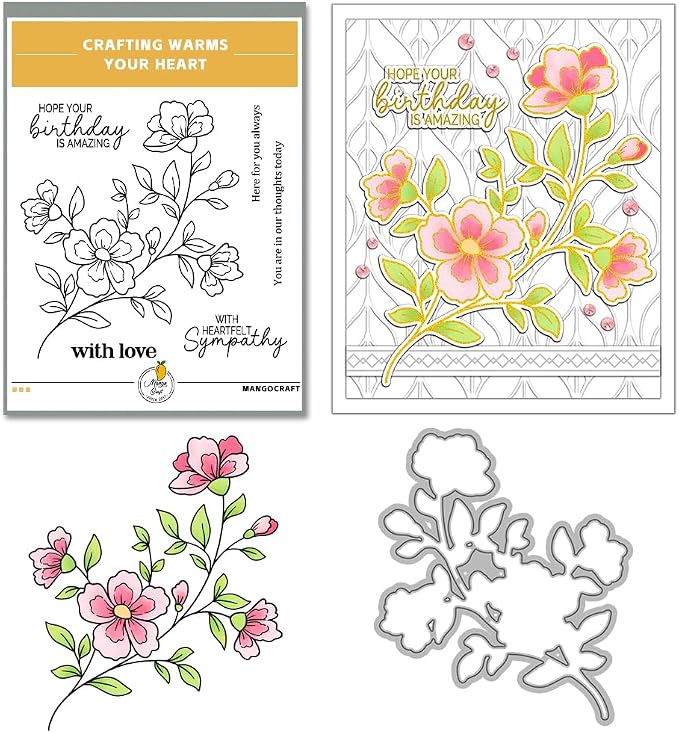 Clear Stamps and Metal Cutting Dies Set for Card Making Scrapbooking, DIY Craft Stamps and Dies Kit for Journaling, Albums, Greeting Cards, Holiday Cards, Birthday, Christmas (YX1914)
