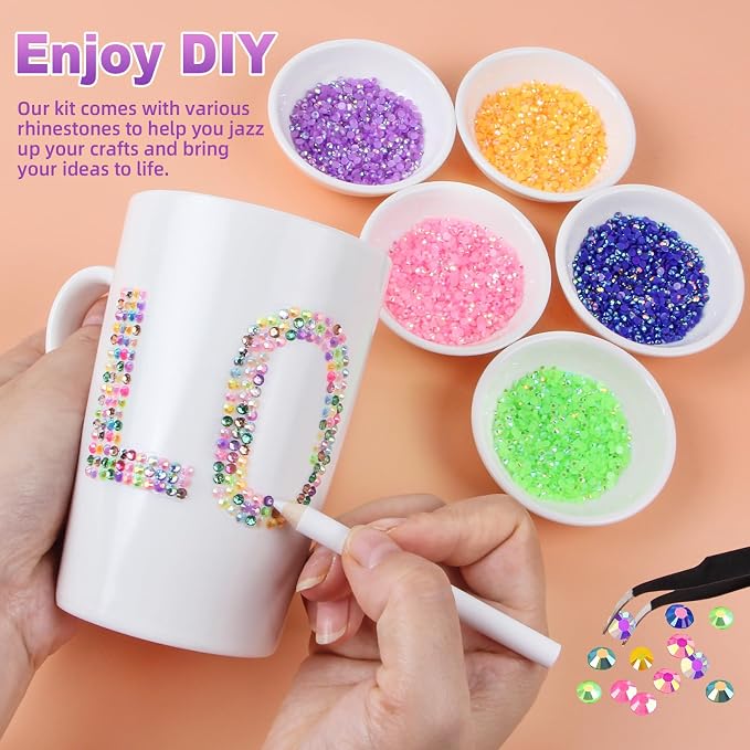 Bedazzling Kit 45000Pcs 32 Colors 3mm Jelly Rhinestones, Bedazzler kit with Rhinestones for Bedazzling, Gems for Diamond Art with 3Pcs 10ml B7000 Glue for Clothes Nails Art Makeup