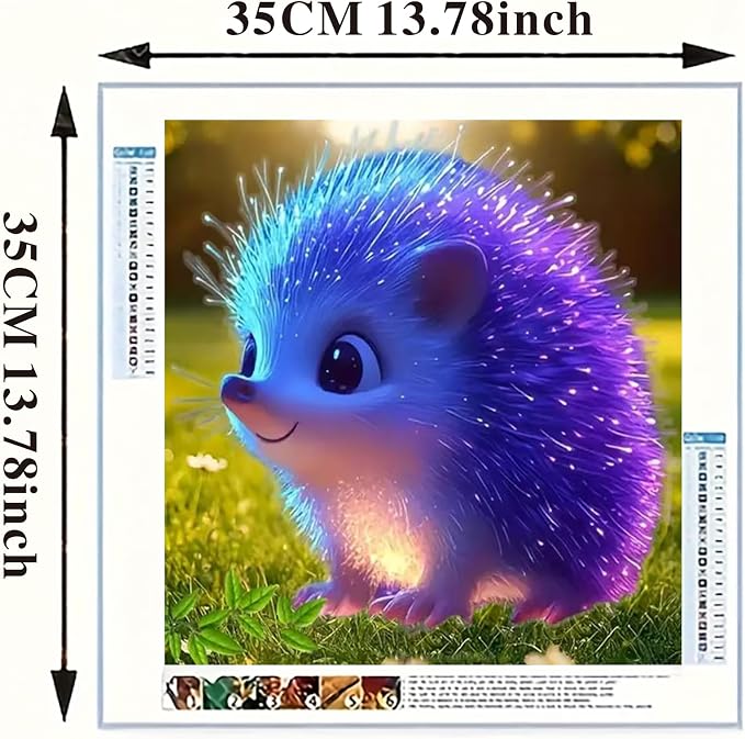 YIYITUPO Diamond Painting Kit, Cute Glowing Hedgehog Design, Blue and Purple Fantasy Animal Theme 14x14 inch
