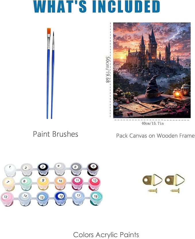 Castle Paint by Numbers Kit for Adults Framed Canvas 16X20in, Frameworkless | Easy Adult Paint by Number Kits on Canvas DIY Magical Castle Painting for Beginners Art by Numbers for Home Wall Decor Gift