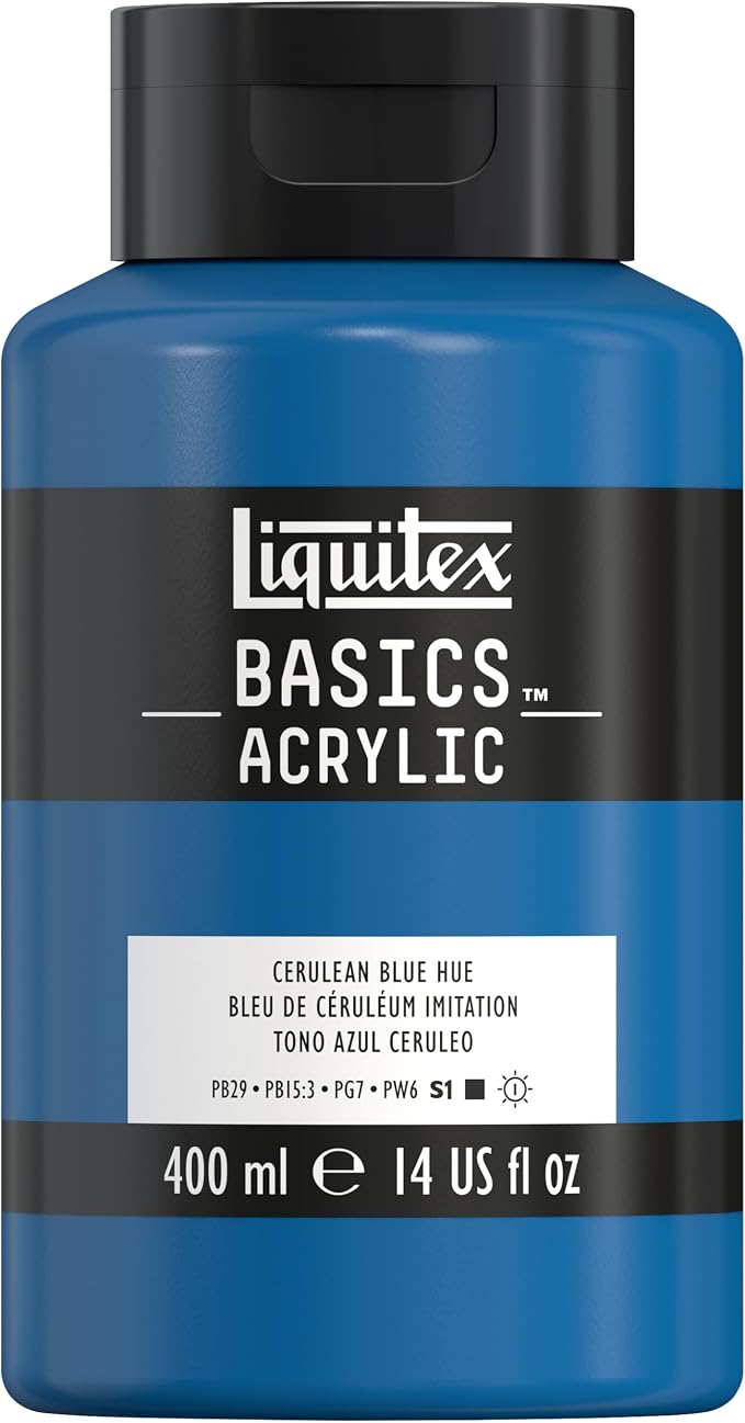 Liquitex BASICS Acrylic Paint, 13.5-oz Bottle, Cerulean Blue Hue | Medium Viscosity, Satin Finish, Lightfast, Fine Art Pigments, Range of Opacities, Easy Blending