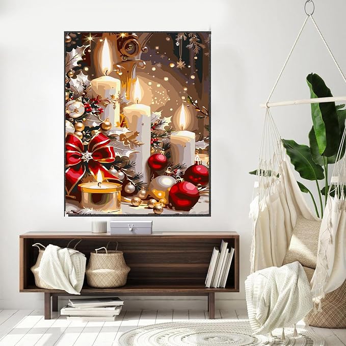 Meothan Paint by Numbers Kit for Adults Beginner 16x20 inch (Without Frame) | Christmas Adult Paint by Number Kits on Canvas, DIY Candles Acrylic Oil Easy Painting by Numbers for Home Wall Decor