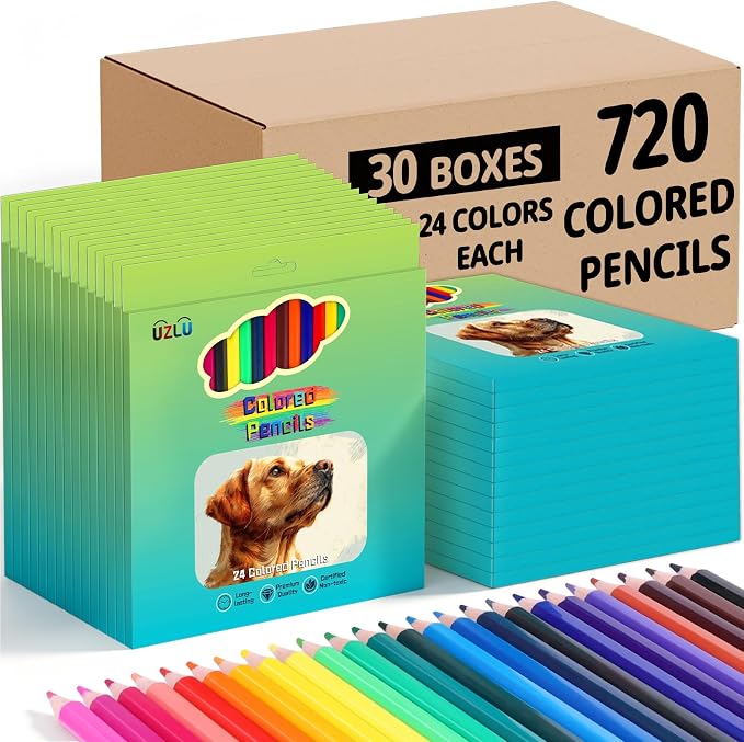 720 Count Colored Pencils Bulk, 30 Packs Colored Pencils, 24 Colors Pre-sharpened Coloring Pencils for Adults, Bulk School Supplies for Teachers, Classroom Prizes, Drawing Sketching Shading