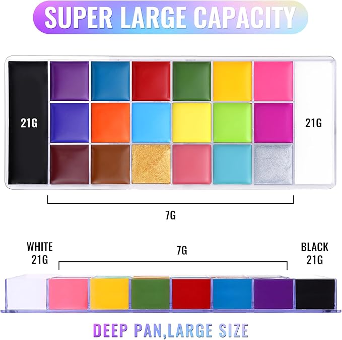 UCANBE Athena Face Body Paint Oil Palette, 20 Colors Large Black White Professional Flash Tattoo Halloween SFX Party Artist Costume Festival Stage Cosplay Full Size Makeup Painting Kit 168g