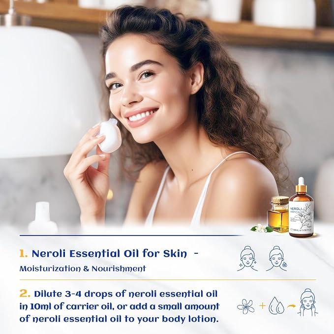 HIQILI Neroli Essential Oil for Diffuser, Aromatherapy and Skin Care