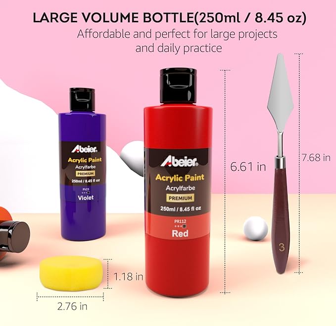 ABEIER Bulk Acrylic Paint Set, 20 Colors x 8.45 oz, Non-Toxic