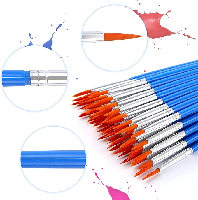 DECYOOL 60 Pcs Round Paint Brushes Bulk, Small Paint Brush for Painting | Shed-Free Nylon Bristles, Fine Detail Painting, School Classroom Arts Crafts, Crafts Face Painting