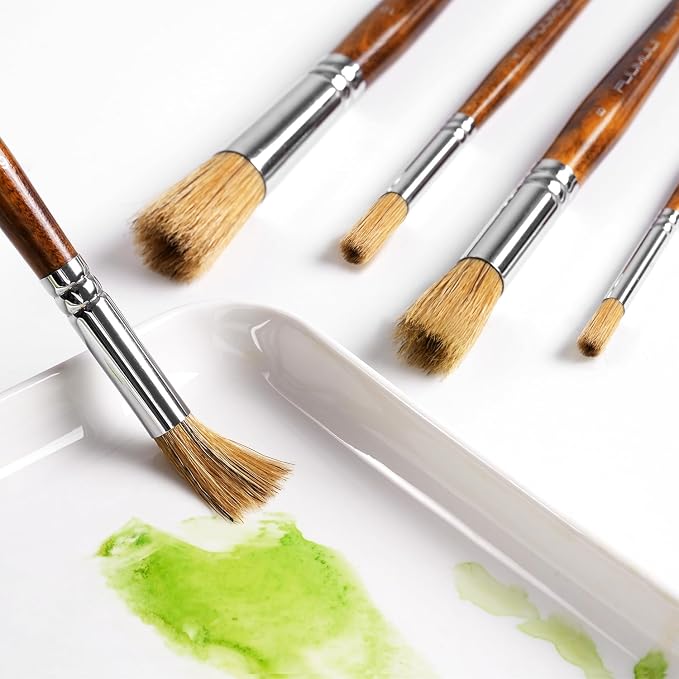 Fuumuui Texture Paint Brush Set, 5Pcs Hollow Natural Hog Split Bristle Flat Artist Paint Brushes for Watercolor, Gouache, Acrylic and Oil, Textured Canvas Creation for Beginners & Professional