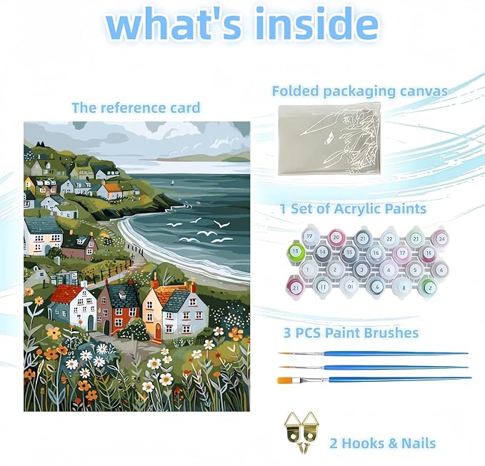 DOTSTART Paint by Numbers Kit for Adults Beginner,Peaceful Island by The Sea Adult Paint by Number Kits on Canvas,Painting by Numbers Easy Oil Painting,for Home Wall Decor15.7X19.7 Inch