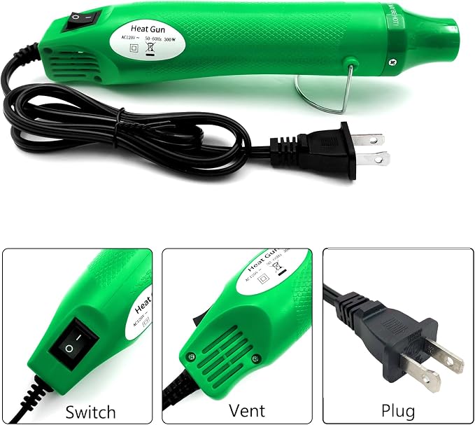Heat Gun, Mini Hot Air Gun for Crafting Embossing Shrink Wrap, Green | DIY Crafts, Portable, Embossing, Shrink Wrapping, Drying Paint