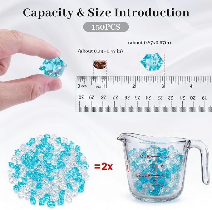 DOMESTAR Mixed Blue and Clear Fake Ice, 150 PCS Acrylic Crystal Vase Filler