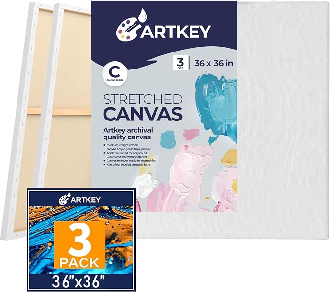 Large Canvases for Painting 36x36 Inch 3-Pack, 12.3 oz Triple Primed Acid-Free 100% Cotton Stretched Canvas, Blank Large Canvas for Oil Paint Acrylics Pouring & Wet Art Media