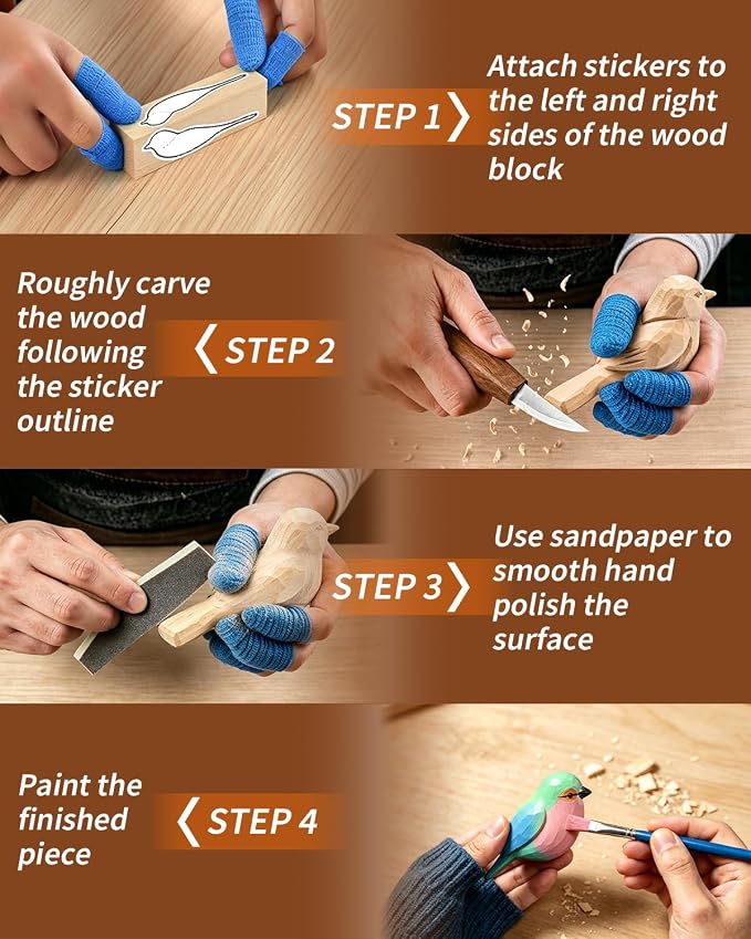 Wood Carving Hobby Kit for Adults & Teens, Beginner Whittling Craft Set | Comfort Bird Project, First-Time Practice, Step-by-Step Guide, Sharpening Tools, Finishing Supplies, Gift for Hobbyists