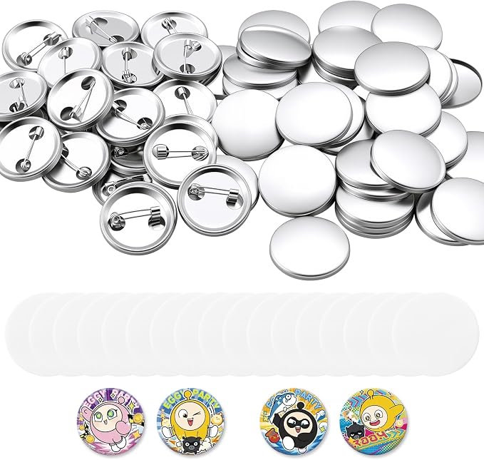 VEVOR Button Maker Supplies 200 Sets 2.25 in / 58 mm Pin Back Button Parts, with Metal Backs, Metal Shells, Clear Mylar Films, and Blank Circle Papers, for Home DIY, School Events, and Custom Studio