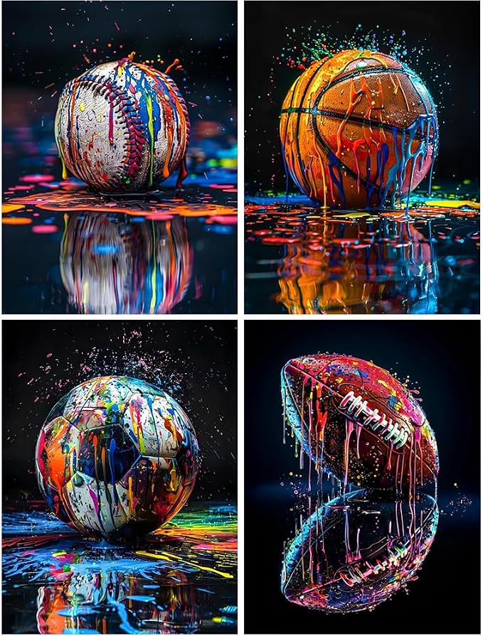 4 Pack Paint by Numbers Kit for Adults Beginner,Ball Sports 12x16 In | Paint by Number for Beginner,Adult Paint by Number,HD Color Canvas,DIY Tool Kits,Stress Relief Craft,Great Gift,without Frame
