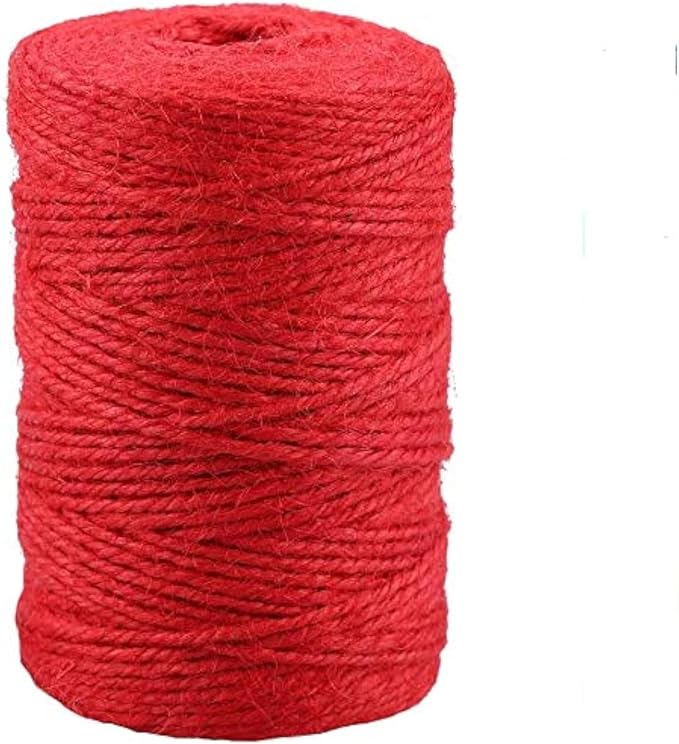KINGLAKE Natural Jute Twine - 328 Feet, Durable Packing String, Arts & Crafts Gift Twine, Red