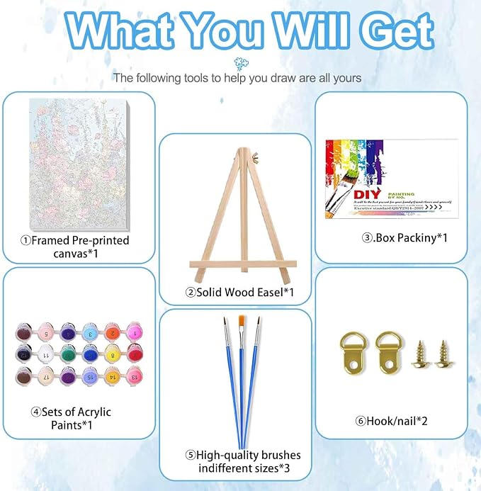 Ausanrl Wild Flowers Framed Paint by Numbers Wooden Easel 12x16inch | Flowers Paint by Numbers Kit for Adults,Flowers Paint by Numbers with Frame,Gifts and Home Wall Decor
