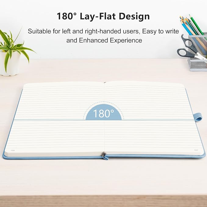 RETTACY Lined Journal Notebook, 192 Numbered Pages, A5 Size (5.7'' x 8.3'') | Leather Hardcover, 100 GSM Thick Paper, for Men & Women, Journaling, Writing, Work & Office (Light Blue)