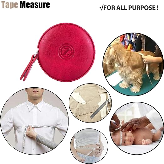 Sewing Tape Measure, Medical Body Cloth Tailor Craft Dieting Measuring Tape, 60 Inch/1.5 M Dual Sided Retractable Ruler with Push Button Round(1 Pack, Red)