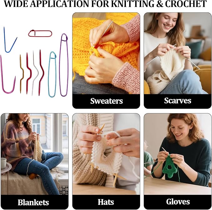 9pcs Knitting Stitch Holders Set, Aluminum Yarn Stitch Holder Needles, Colorful Safety Pin Style Cable Stitch Holders for Knitting, Crochet, Sweaters, Socks, Yarn Sewing DIY Craft Tools