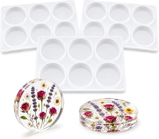 3PCS 18-Cavity Coaster Resin Molds, Round Coaster Molds for Epoxy Resin | 4 Inches Deep Coaster Silicone Molds for Resin , Epoxy Coaster Molds for Flower Bouquet Preservation,Cups Mats, DIY Craft