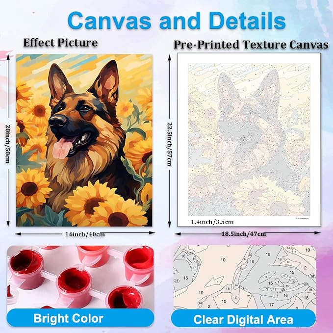 Artunion German Shepherd Dog Paint by Numbers Kit for Adults,Dog Animals Paint by Number Kits, DIY Oil Painting Paint by Number Kits on Canvas Arts Craft for Home Wall Decor 16x20 Inch
