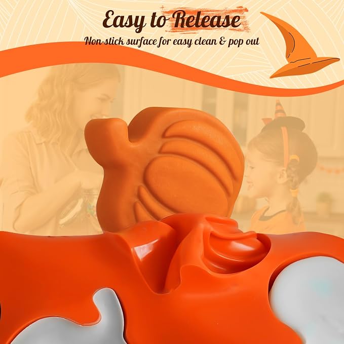HKNMTT Pumpkin Silicone Molds 2 Pack 6 Cavity Halloween Mold Set for Fall Chocolate Candy Soap Wax Melts Jello Cake Pop Apple Cider Baking Tray Thanksgiving 3D Food Grade Spooky Treats
