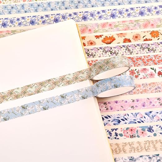 icceemee 60 Rolls Flowers Theme Washi Tape Set with Different Colorful Patterns, Writable Decorative Tapes for Scrapbooking, Junk Journal Supplies, Bullet Journaling, 0.39'' x 79'' per Roll