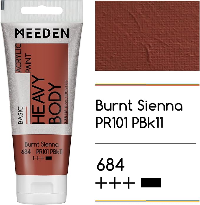 MEEDEN Acrylic Paint Burnt Sienna: 100ml/3.38oz x 2 with Titanium White | Heavy Body Artist Acrylic Paint Set for Canvas, Wood & Craft, Non-toxic Creamy Art Paint with Titanium White for Mixing