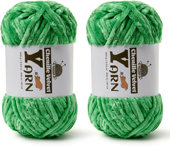 Chenille Crochet Christmas Green Yarn 2 Pack
