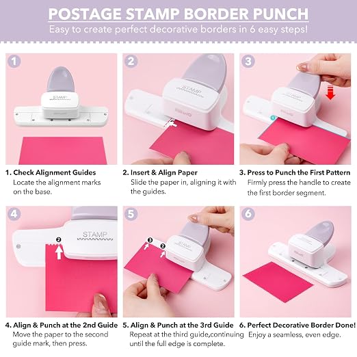 Stamp Puncher - Adjustable Postage Stamp Border Punch Stamp Shaped Paper Punch for Scrapbooking, DIY Greeting Cards, Journaling, and Paper Crafts