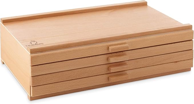 7 Elements 4 Drawer Wooden Artist Storage Supply Box for Pastels, Pencils, Pens, Markers, Brushes and Tools