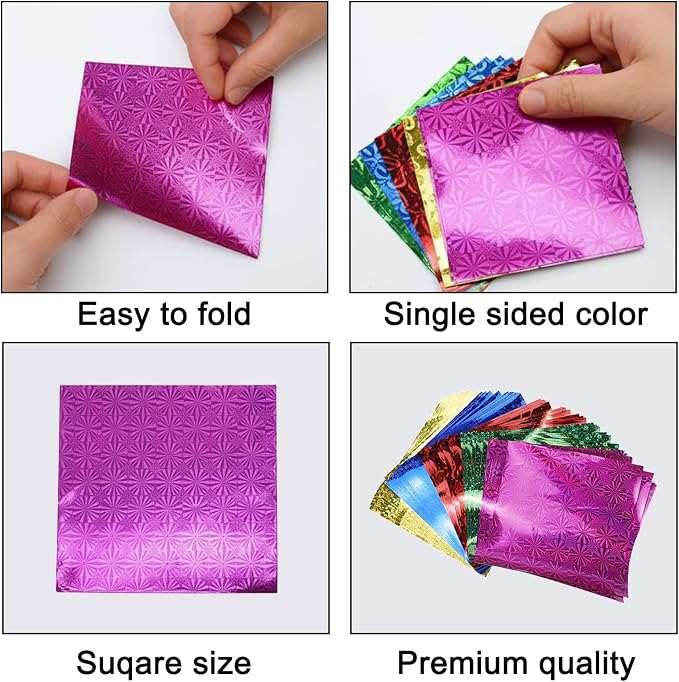 150 Sheets Shiny Origami Paper Square Shiny Laser Origami Mixing Colors Folding Paper for DIY Paper Cuts Craft Party Decor, 3 Sizes (2.76", 3.94", 5.91")