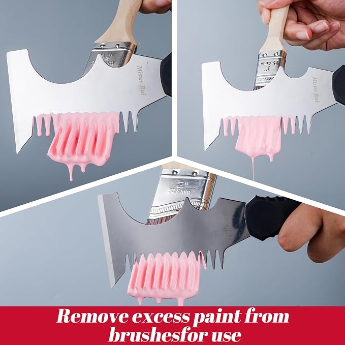 Mister Rui Angled Paint Brushes 3 Pieces Set, with Paint Brush Comb Cleaner | Synthetic Paint Brush Roller Cleaner Tool 2" &2.5'' Long Handle Paint Sash Brush for Commercial Grade Trim, Cabinet