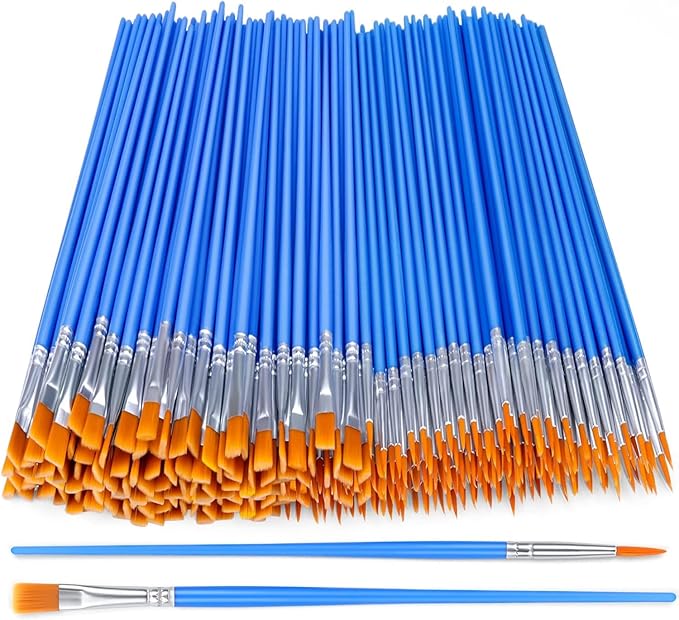 AROIC Acrylic Paint Brush Bulk, 200 pcs Round Flat Tip Nylon Hair Brushes | Professional Oil Watercolor Artist Painting Brushes, Adult Drawing Kit for All Purpose Face Canvas Rock Painting Art Supplies