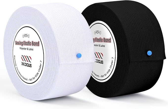 XKDOUS Elastic Band for Sewing, 1.5 Inch 12 Yards, 2 Roll,Black and White