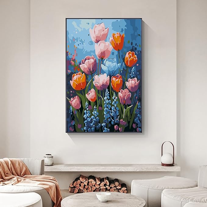 Flowers Framed Paint by Numbers Kit for Adults Beginner & Kids Ages 8-12 | With Frame Canvas 8x 12 inch, DIY Acrylic Painting by Numbers Colorful Flower, Stress Relief Craft Kits, Home Wall Decor Gift