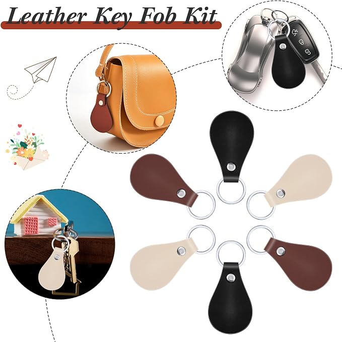 Taiyin 30 Pcs Leather Key Fob Kit PU Leather Keychain Blanks, Classic