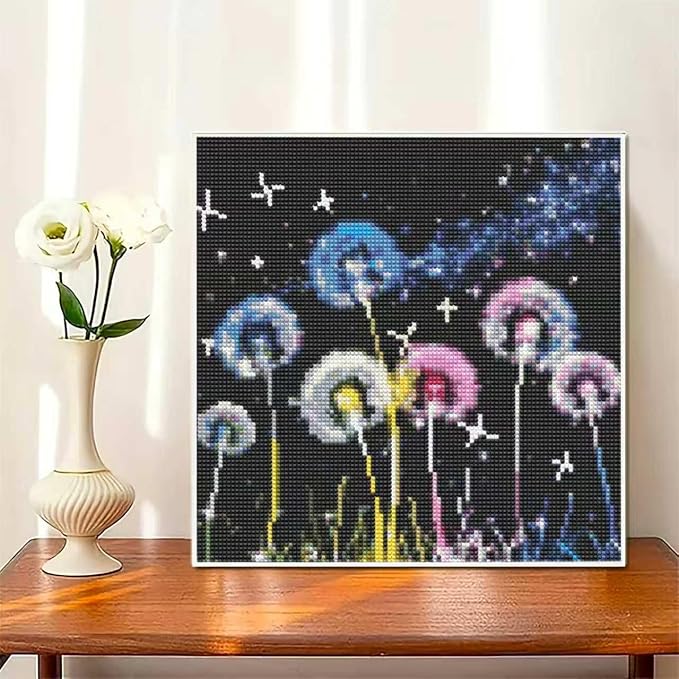 YIYITUPO DIY Art Craft Diamond Painting Kit, 5D Diamond Painting Kits for Beginners Colorful Glowing Dandelion Diamond Painting Kit, Night Sky Fantasy Floral Theme 14x14 inch
